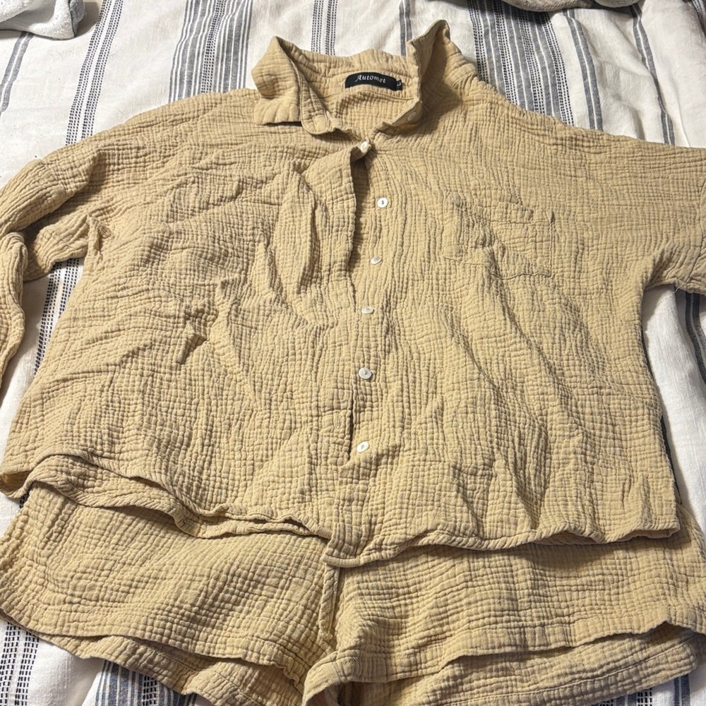 Elegant Beige Button Down Matching Set for Women